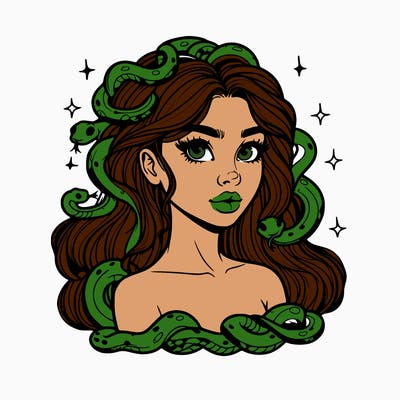 realistic girl with snakes as hair