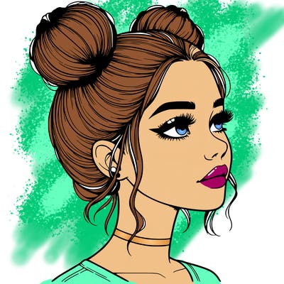 realistic girl with buns on the top of her head