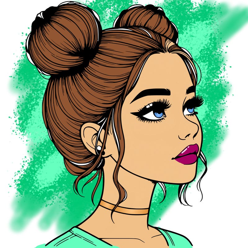 realistic girl with buns on the top of her head