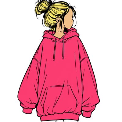 realistic girl with a oversized sweatshirt on and a bun