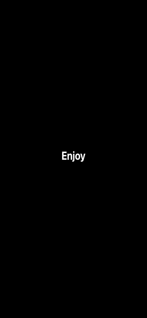JURA Pocket Pilot - A minimalist black screen with white text saying Enjoy from the JURA Pocket Pilot coffee app.
