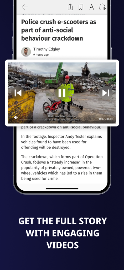 Western Telegraph app interface showing a news article with an embedded video player for engaging stories