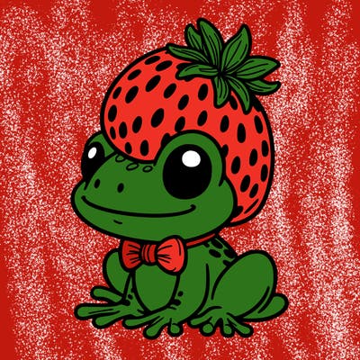 froggy with strawberry on his head