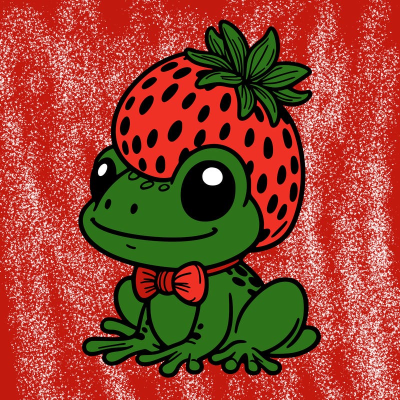 froggy with strawberry on his head