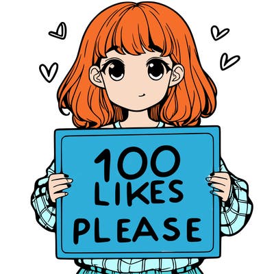 a girl holding a sign saying 100 likes please