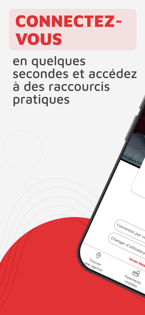 CMB suivi de compte et budget - Login screen of the Credit Mutuel de Bretagne app featuring quick shortcuts