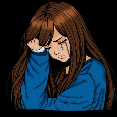 realistic depressed girl with long hair crying