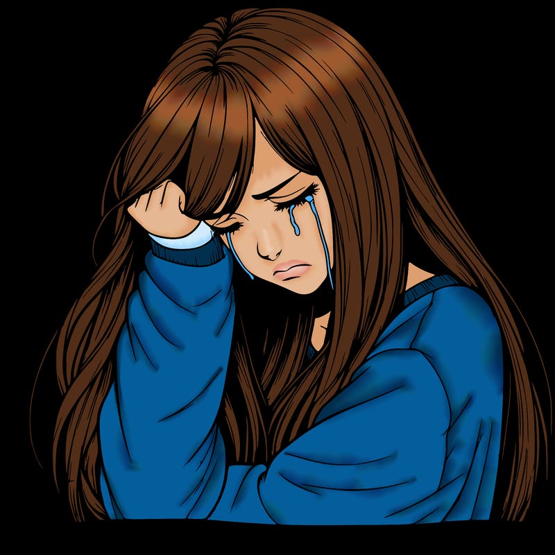 realistic depressed girl with long hair crying