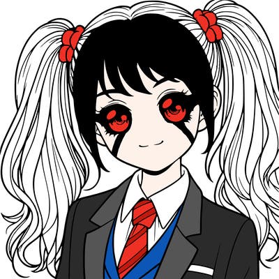 realistic girl with two ponytails and a suit on