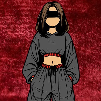 realistic girl faceless with baggy pants and a crop top