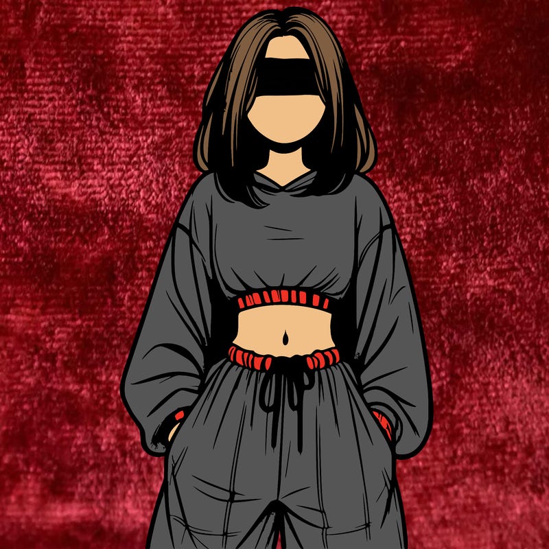 realistic girl faceless with baggy pants and a crop top