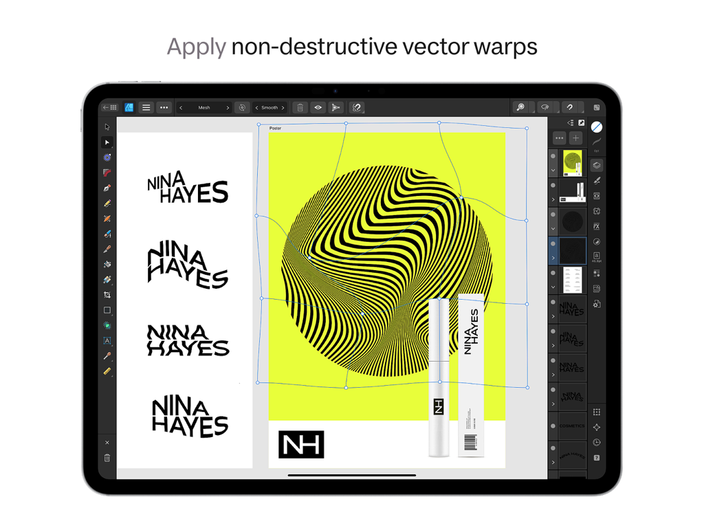 Affinity Designer 2 for iPad - Affinity Designer 2 for iPad interface showing the non-destructive vector warp tool on a logo design.