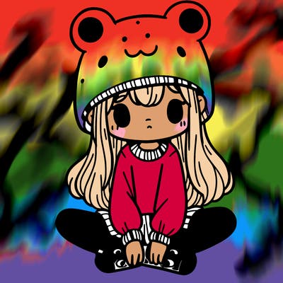 a girl wearing a frog hat and some frog socks