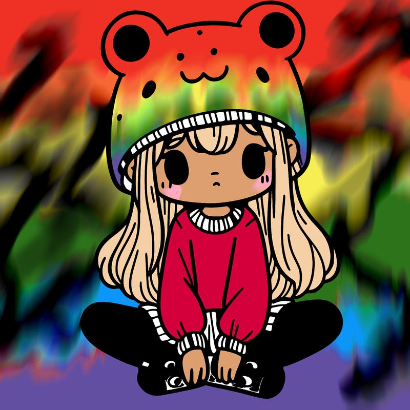 a girl wearing a frog hat and some frog socks