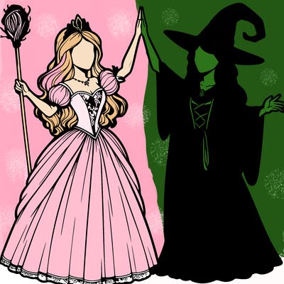 detailed realistic split of a princess and a witch