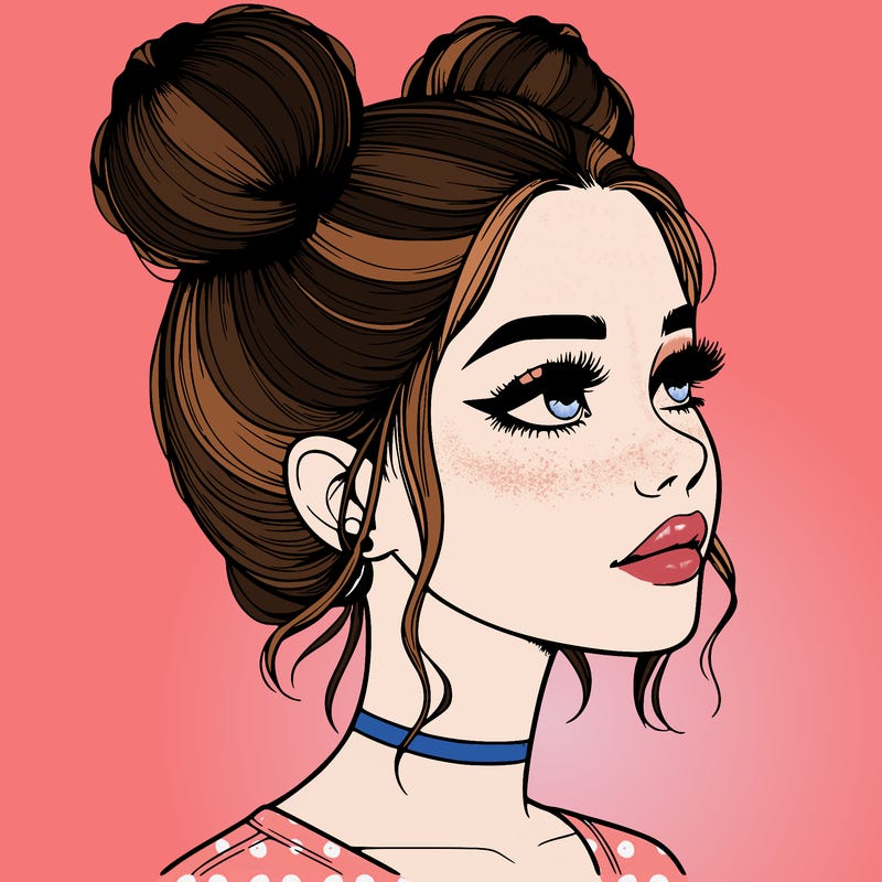 realistic girl with buns on the top of her head