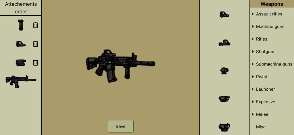 Innawoods - Innawoods weapon customization screen featuring a tactical assault rifle with attachments