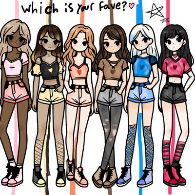 a group of girls wearing crop tops and shorts