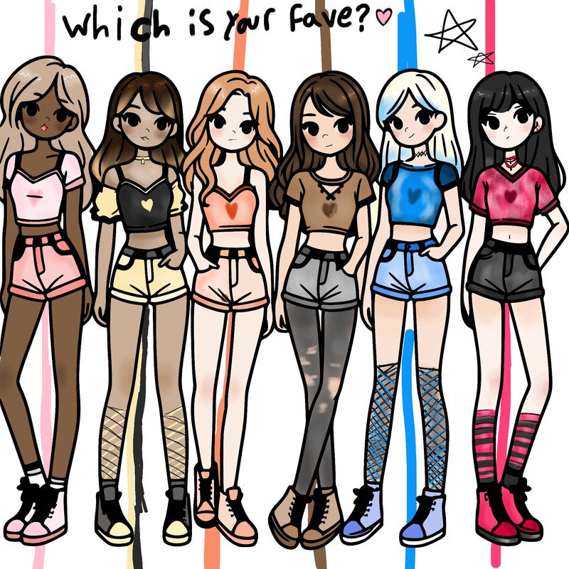 a group of girls wearing crop tops and shorts