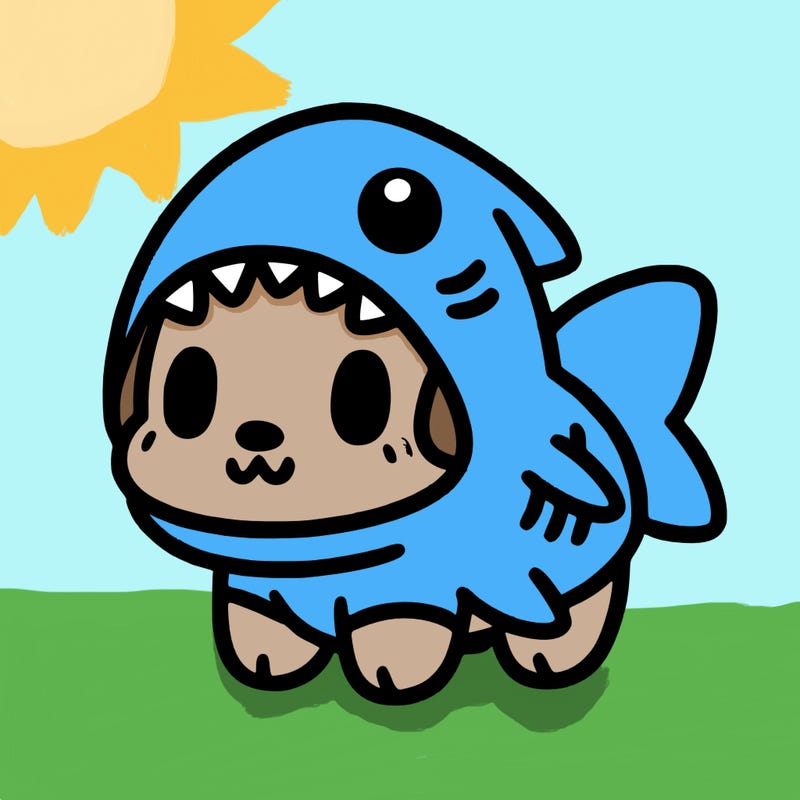 cute dog wearing a shark costume