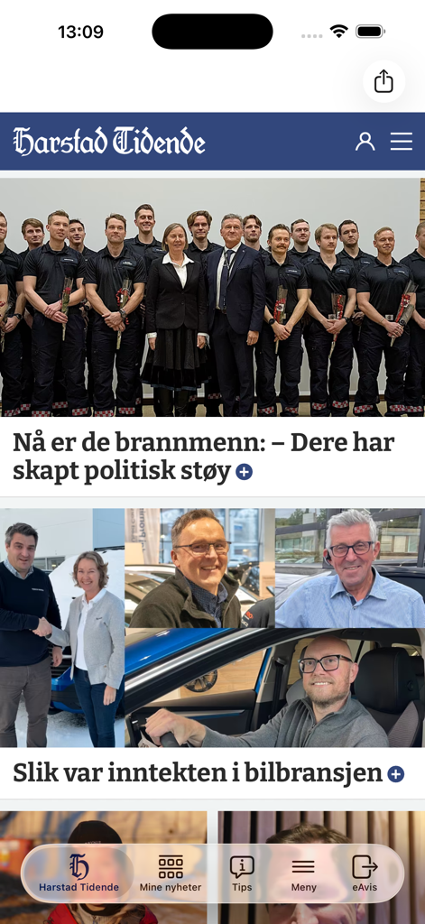 Harstad Tidende Nyheter - Tela inicial do aplicativo de notícias Harstad Tidende com artigos de notícias locais