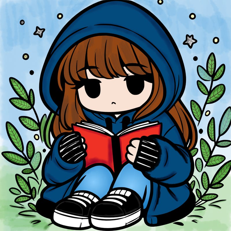 girl in oversized hoodie reading a book