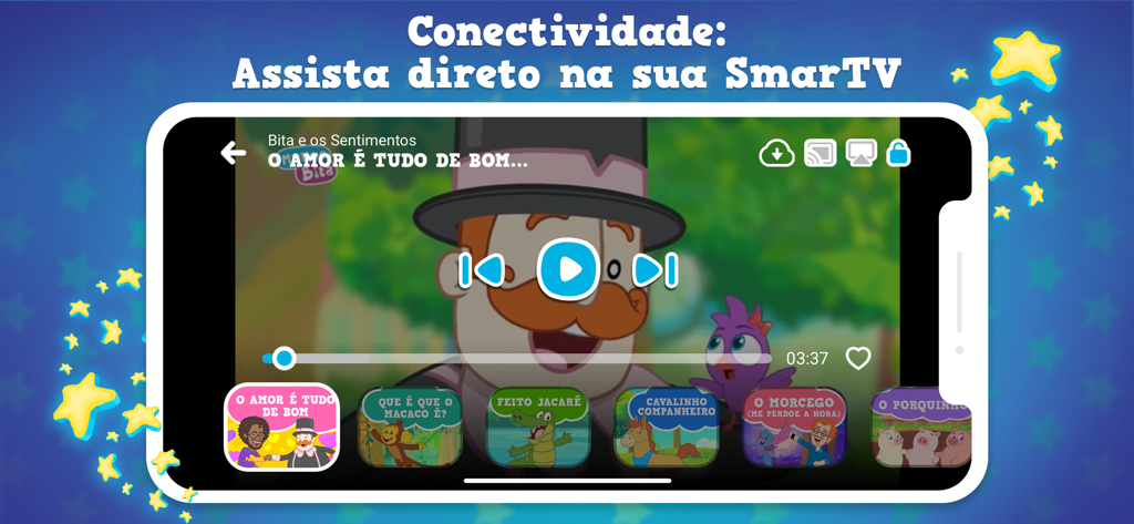Mundo Bita Play app interface showing smart TV casting feature