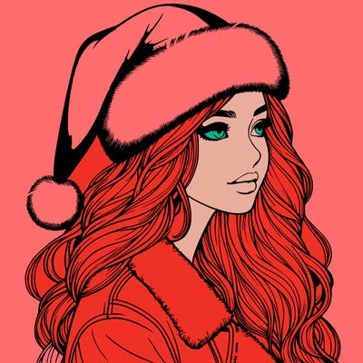 realistic girl in santa hat