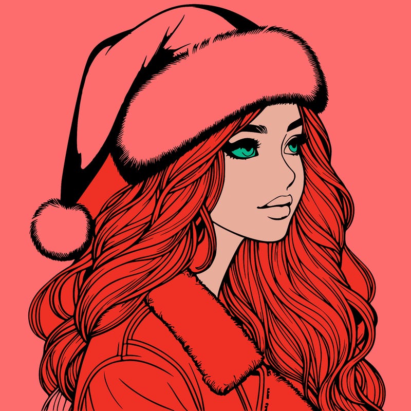 realistic girl in santa hat