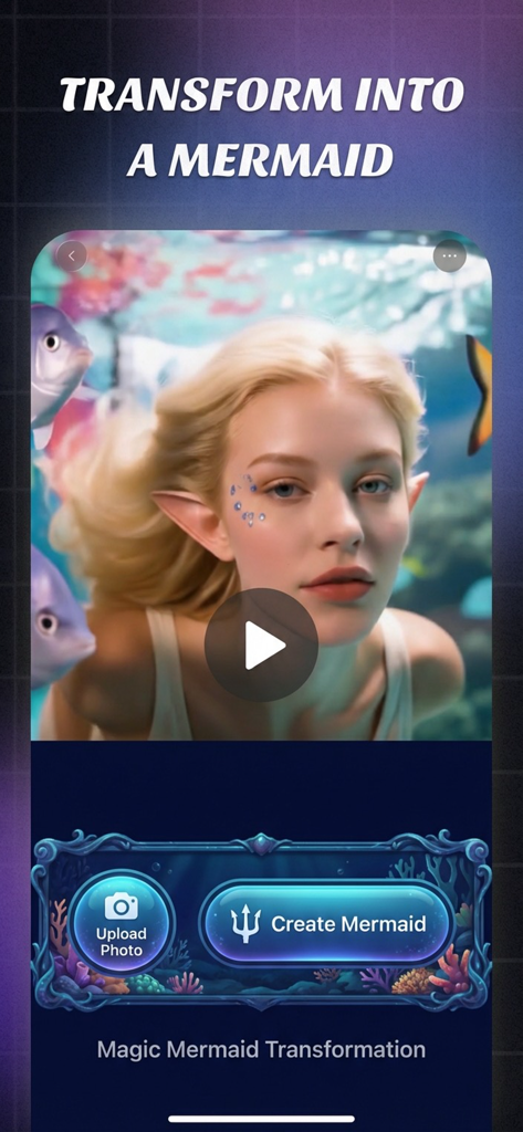 AI Reel - AI Video Maker - AI Reel app feature for transforming a photo into a mermaid video animation
