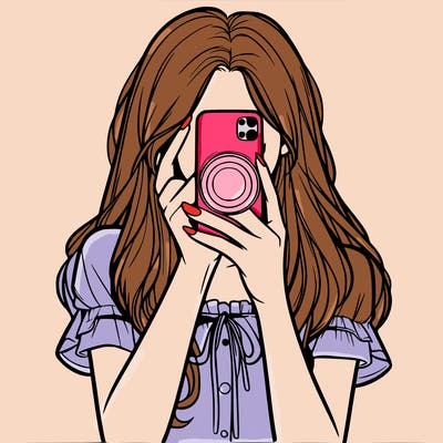 a realistic girl holding her phone taking pictures