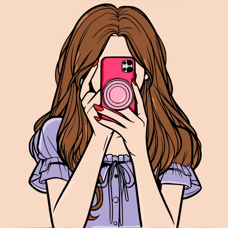a realistic girl holding her phone taking pictures