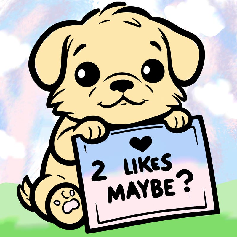 a puppy holding a sign that says 2 likes maybe?