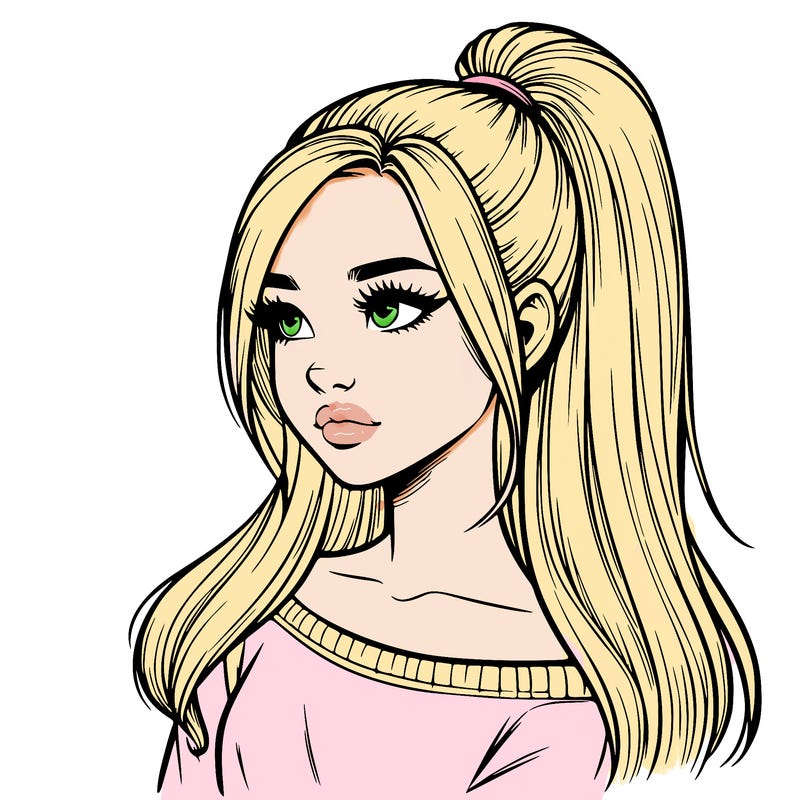 realistic girl with a high ponytail