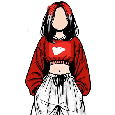 realistic girl faceless with baggy pants and a crop top