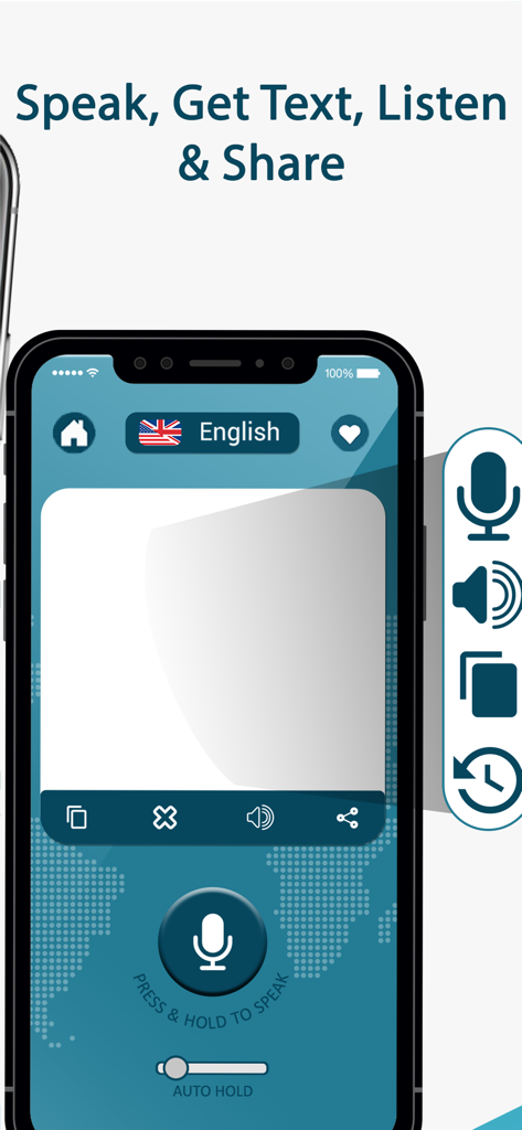 Voice to Text- Voice Typing - Mobile app interface for voice to text conversion with speech recognition and translation features