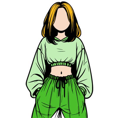 realistic girl faceless with baggy pants and a crop top