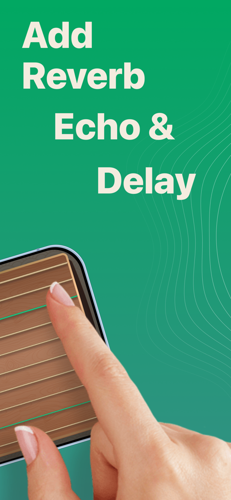 古筝 - Guzheng Go: Pro Simulator - A close up of hands playing virtual strings in the Guzheng Go app highlighting audio effects like reverb and echo
