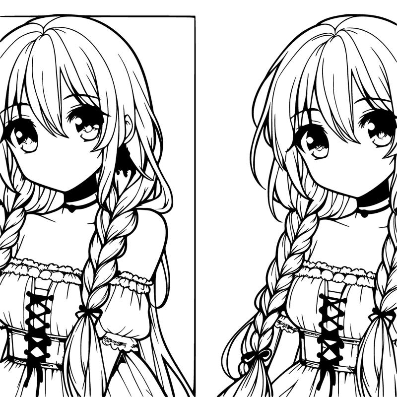 beautiful anime girl with long braid and dress