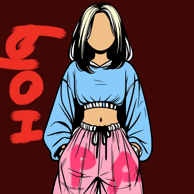 realistic girl faceless with baggy pants and a crop top
