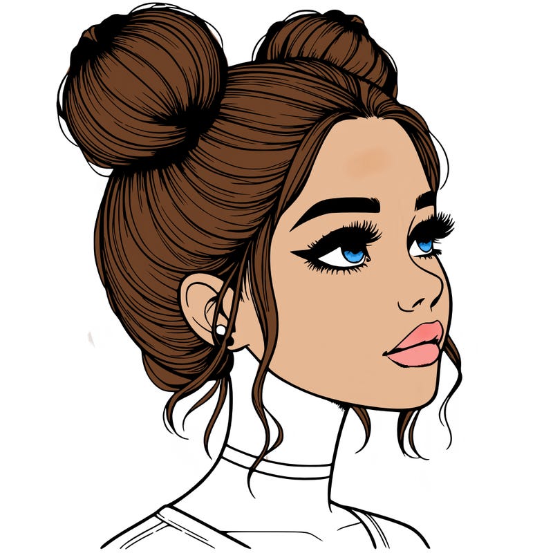 realistic girl with buns on the top of her head