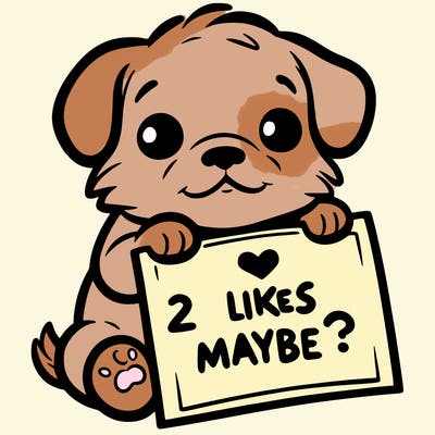 a puppy holding a sign that says 2 likes maybe?