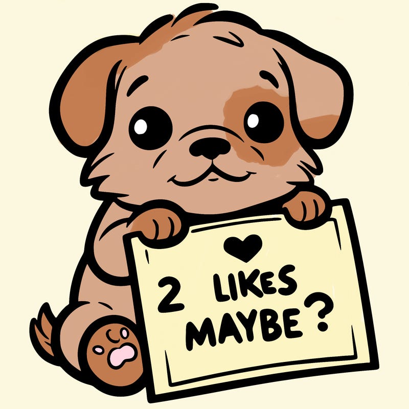 a puppy holding a sign that says 2 likes maybe?