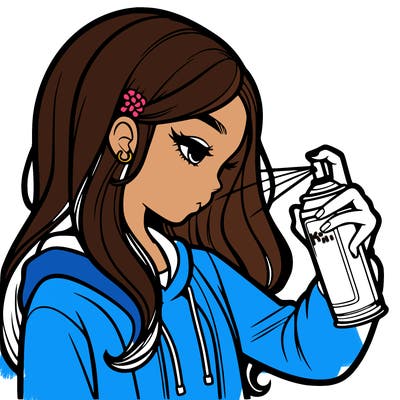 a realistic girl spray painting