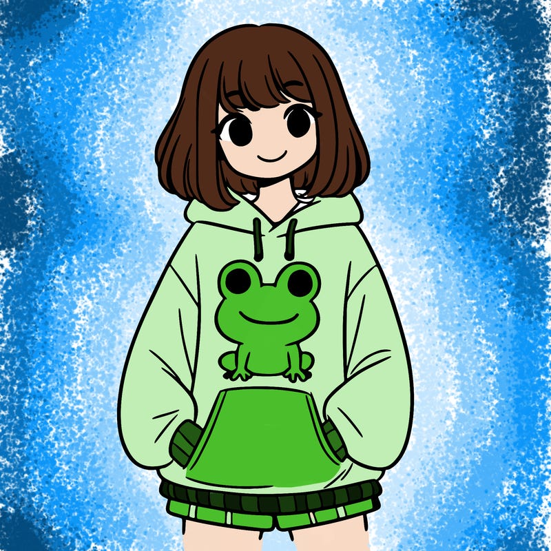 girl with frog sweatshirt