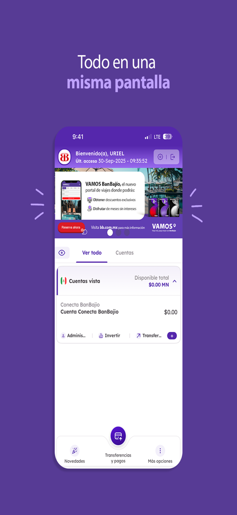 Bajionet Movil - Bajionet Movil app dashboard showing account balances and promotions in Spanish