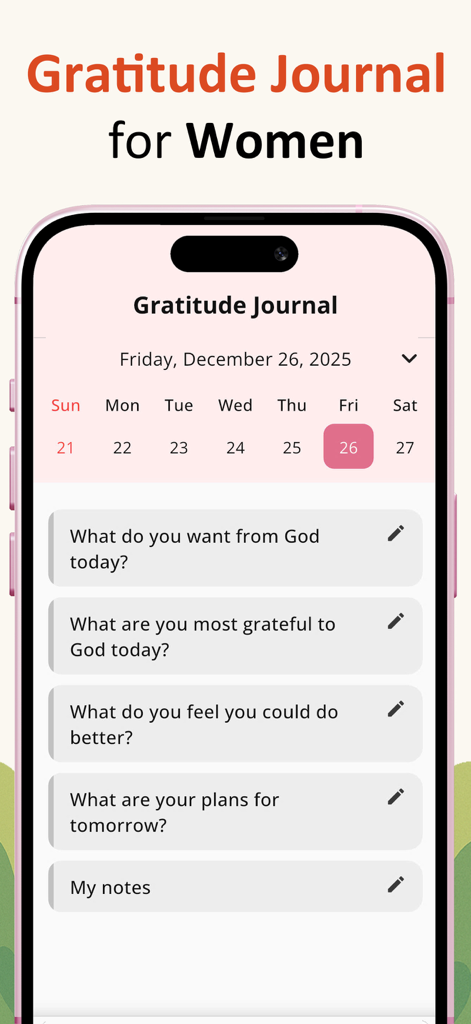 Daily Devotional For Women 365 - Interface de diário de gratidão com reflexão diária e prompts de oração para mulheres cristãs