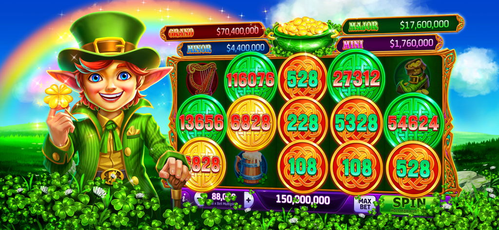 Irish themed slot machine with a leprechaun and jackpot prizes
