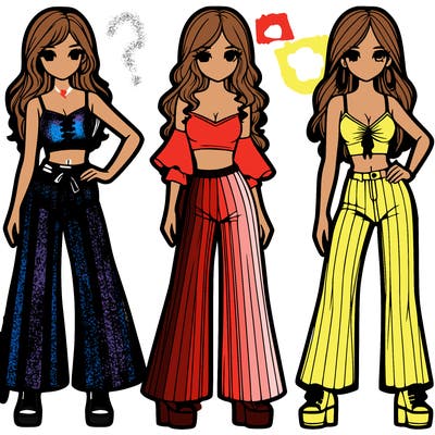 girls with flare pants and crop tops realistic