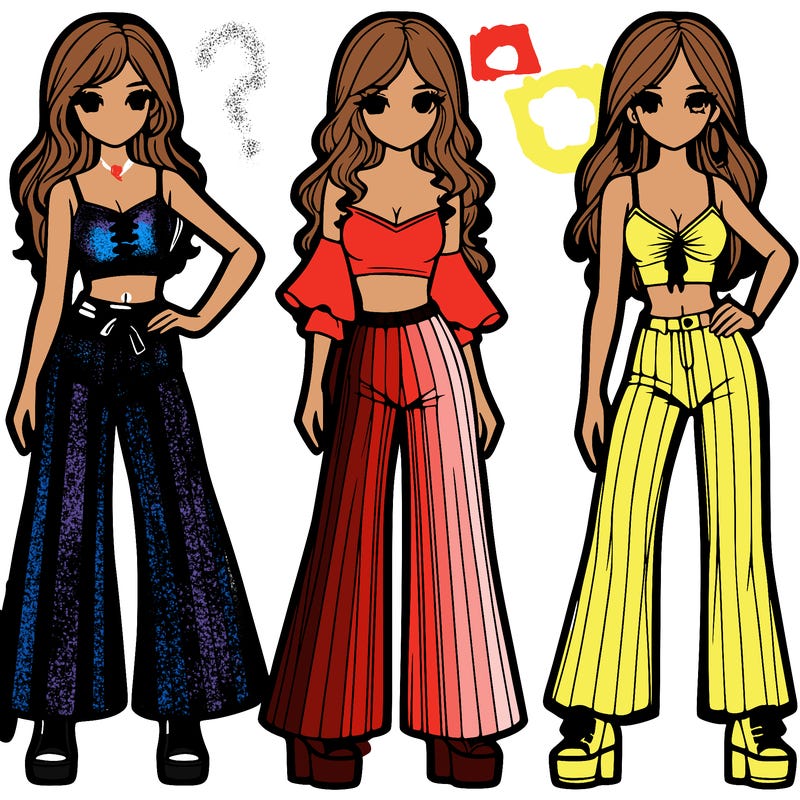 girls with flare pants and crop tops realistic